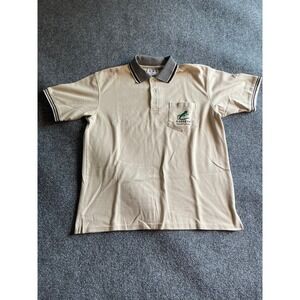 Caribbean Sea Man Antigua West Indies Iguana Polo Shirt Tan Mens Large Cotton